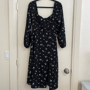 Y2K Forever 21 Floral Milkmaid Dress Medium Black Smock Midi Cottage Whimsigoth‎